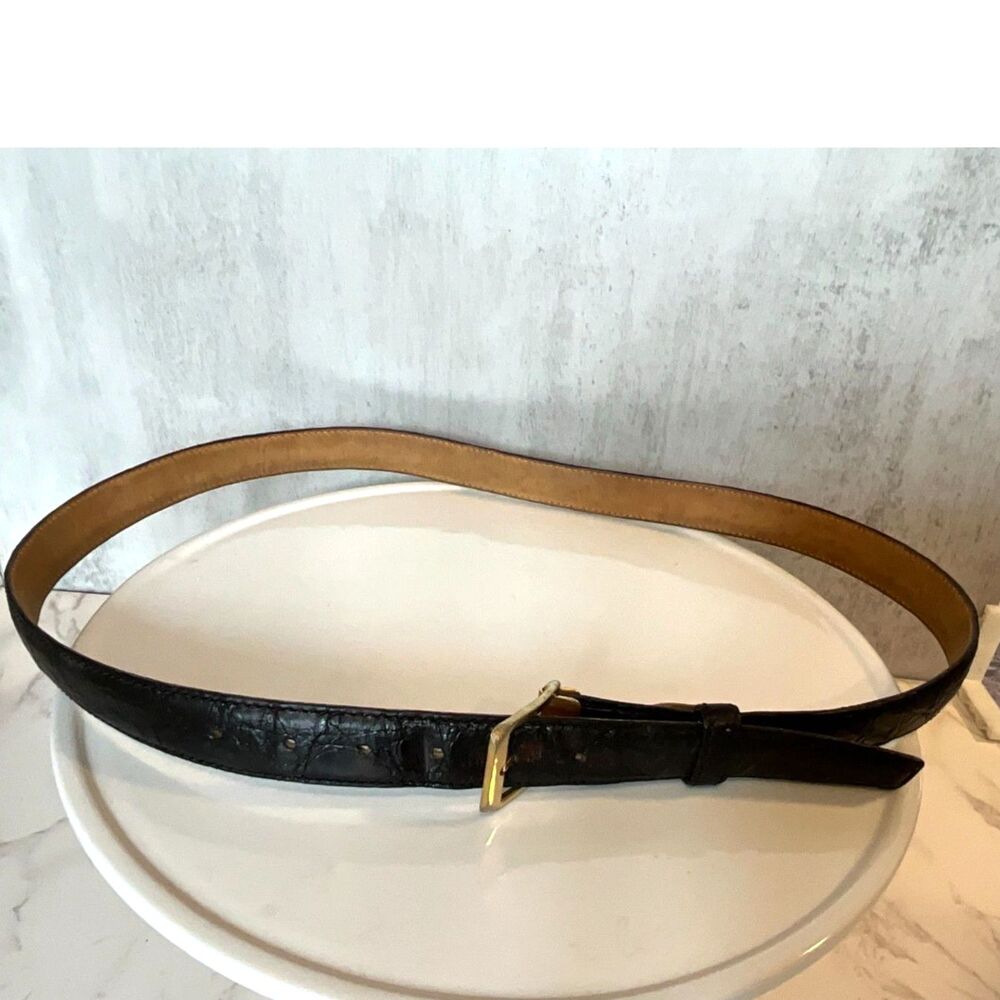 Vintage black men's crocodile belt 36" waist; made in Spain no jointed